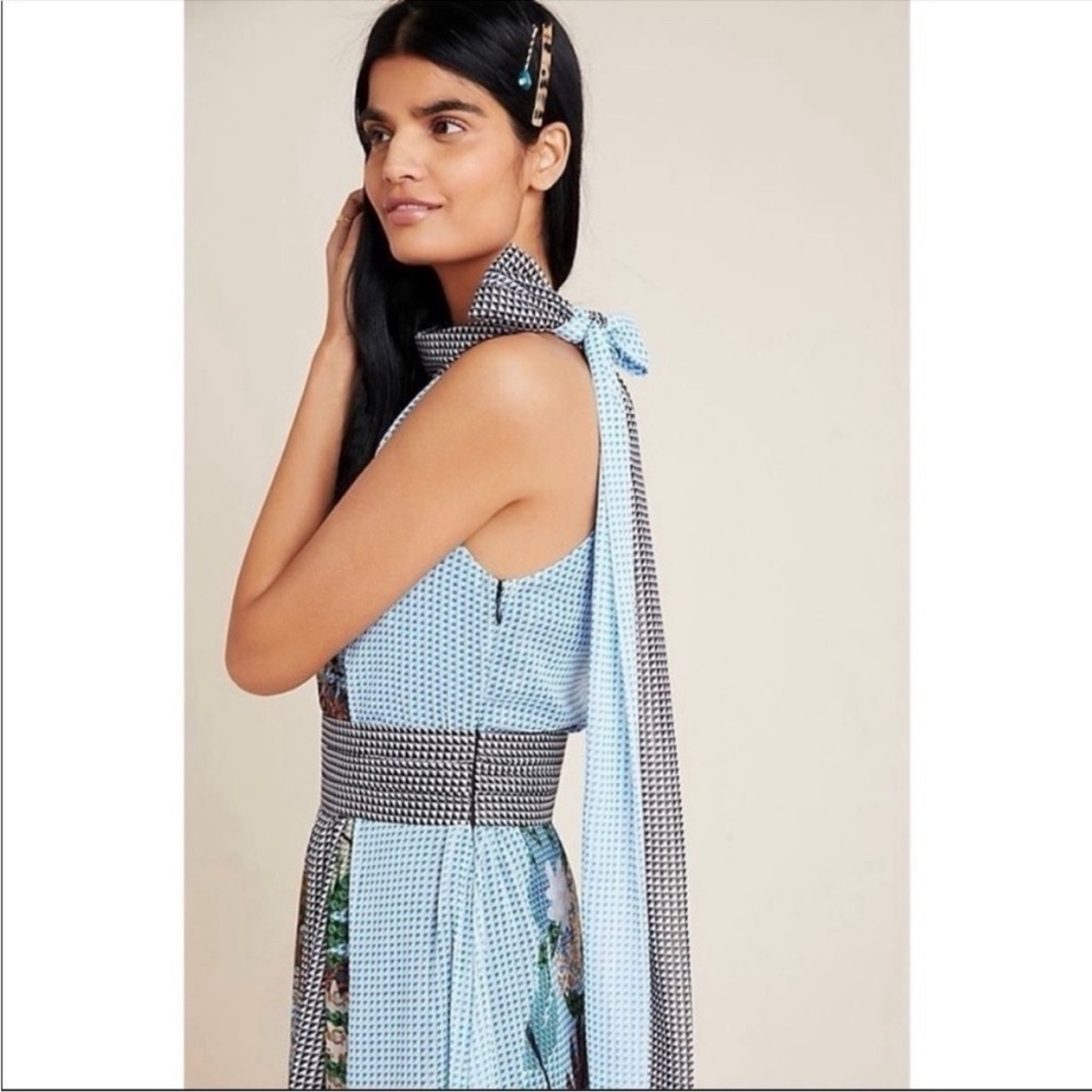 BHLDN Sachin & Babi Kimora Floral Metallic Halter Neck Maxi Dress Blue 2 NWT - Picture 7 of 10